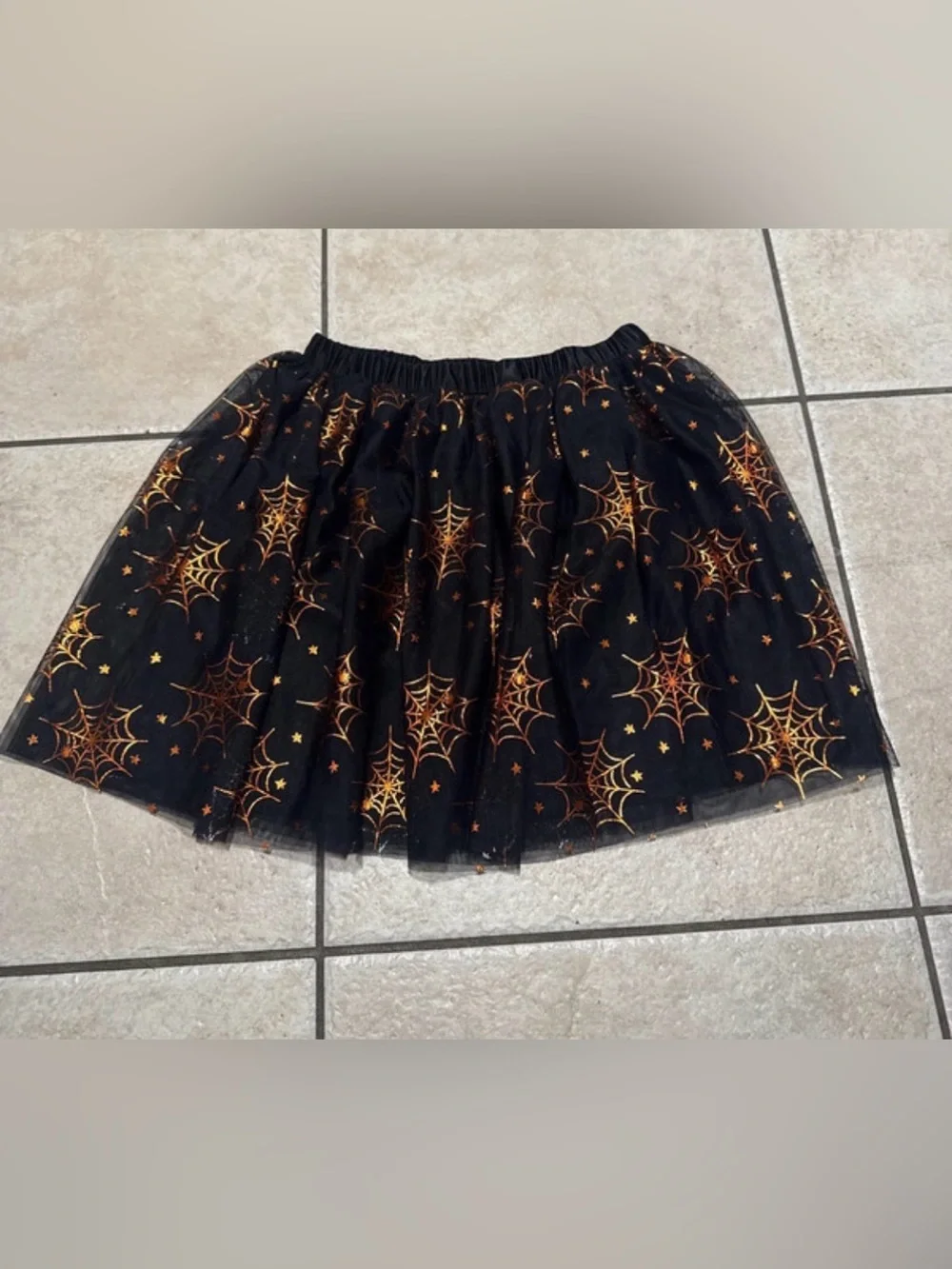 wonder nation Black Tulle Skirt with Metallic Orange Spiderwebs